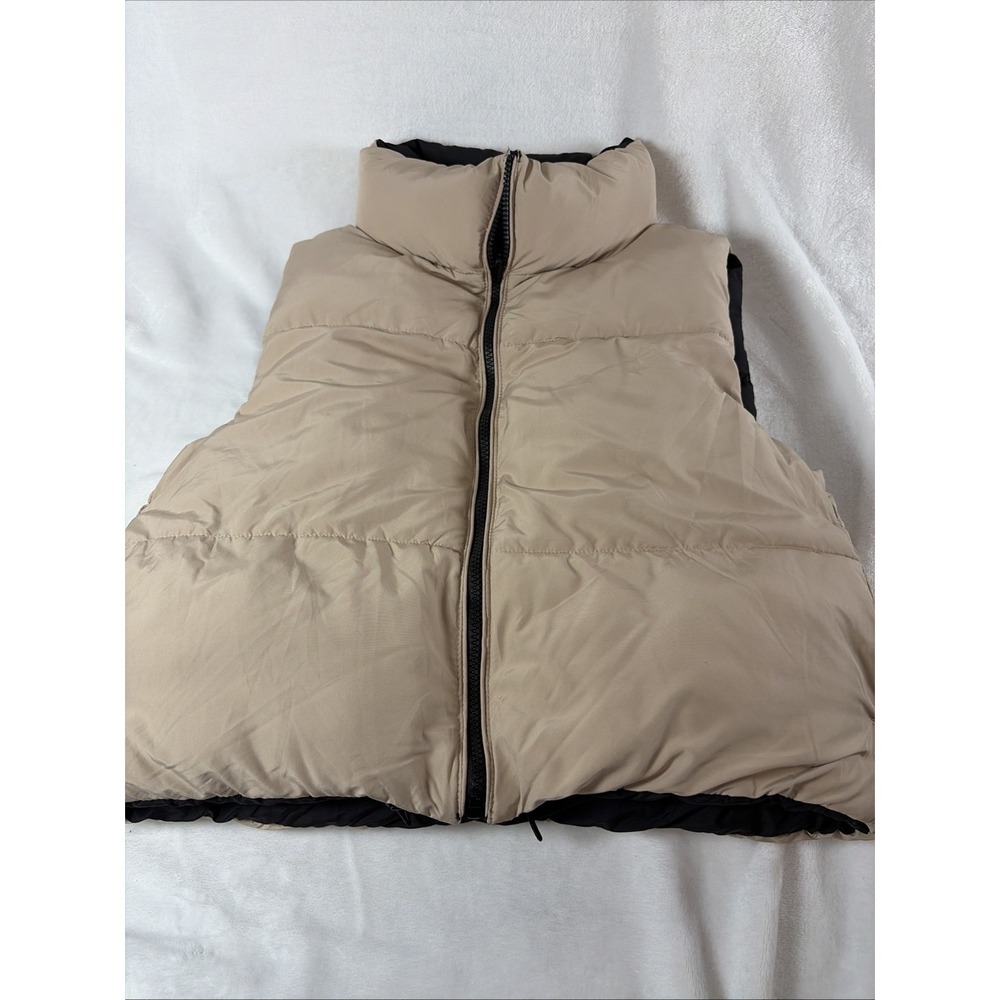 Love Tree Reversible Cropped Puffer Vest Black Khaki Beige Juniors Sm Minimalist